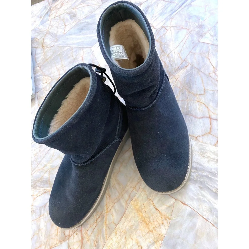 UGG Australia Womens Navy Blue Waterproof Suede Shearling Ankle Boots Sz 7